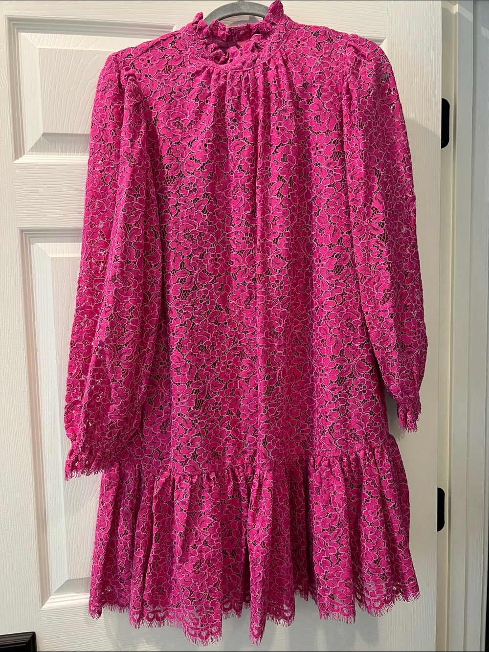 J. Crew Hot Pink Floral Lace Long-Sleeve Dress